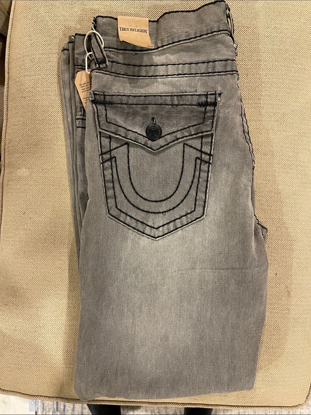 True Religion Men's Grey Jeans with Signature Stitching